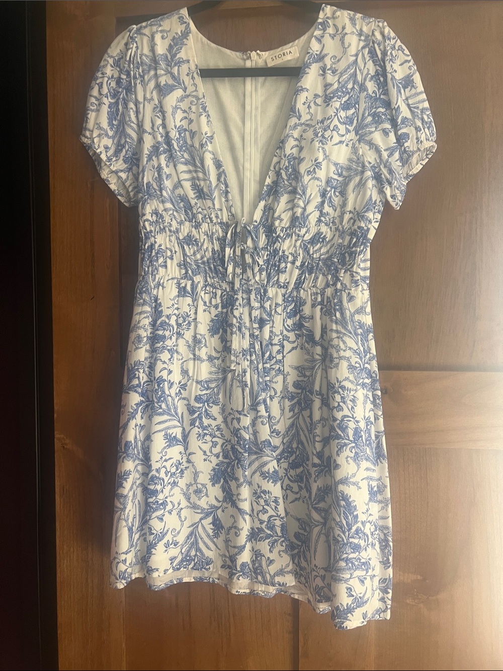 Storia White Mini Dress with Blue Floral Print
